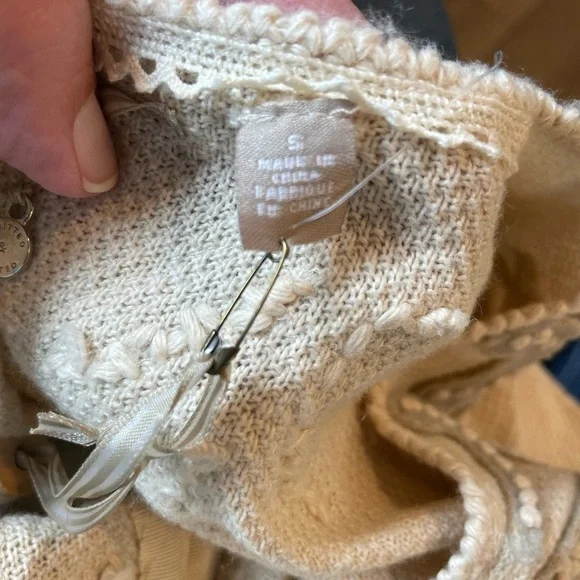 ANTHROPOLOGIE Knitted & Knotted Ivory Cardigan Felt Leaf Cashmere Cotton NWT - Picture 14 of 16